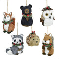 naturevibe Sisal Woodland Animals Christmas Tree Ornaments Mini Set of 6