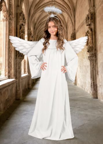 3PCS Kids Angel Costume White Cosplay Robe Dress With Wings and Halo