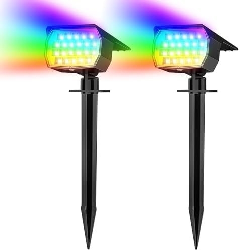 WENATY Solar Spot Lights Outdoor, IP65 Solar Lights Outdoor 2 Pack,RGB
