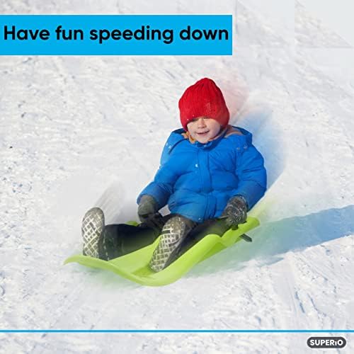 Superio Downhill Snow Sled with Brake Handles for Kids and Adults, 35”, with Pull Rope, Green.