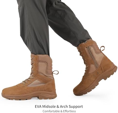 Men's Military Tactical Work Boots with Side Zipper, Puncture Resistant, Desert Combat, Army Jungle, 8 Inch Lightweight Hiking Boots