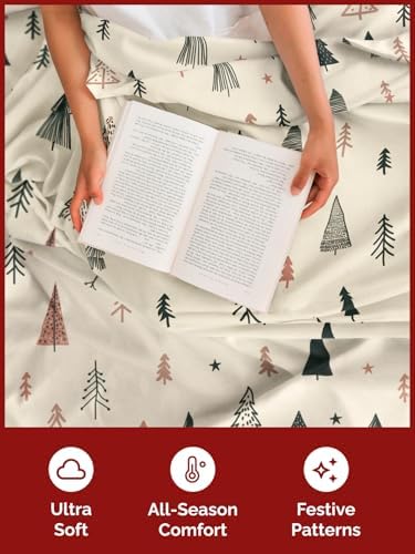 Christmas Sheet Set, Holiday Pine, Holiday Xmas Bedding Set - King Size