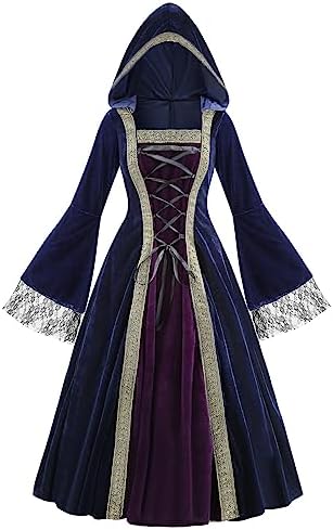 Colorful House Women Hooded Medieval Renaissance Dress Halloween for Adult
