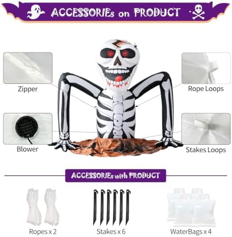 5 FT Halloween Inflatable Skeleton Rising from Ground Outdoor Decoration