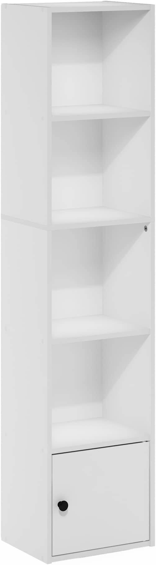 Furinno LUDER Book Shelf, 5-Tier Modern Bookshelf, Bookcase with 1 Door Storage Cabinet, 9.3 x 12 x 52, for Organization and Storage, for Living Room, Bedroom, Home Office, White