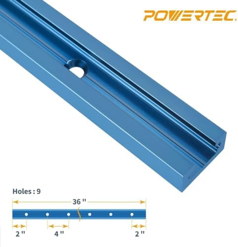 POWERTEC 71119-P4 36 Inch Double-Cut Profile Universal T-Track with Predrilled Mounting Holes, 8 Pack, Aluminum T Track for Woodworking Jigs and Fixtures, Drill Press Table, Router Table, Workbench