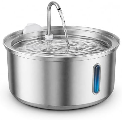 FreshFlow Cat Water Fountain, Stainless Steel Pet Drinking Fountain with Triple Filtration for Cats and Dogs, Automatic Pet Water Fountain，Silver 1.06 GAL