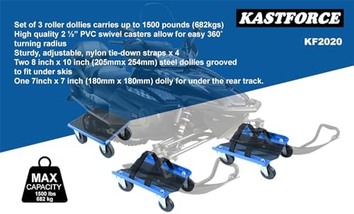 Snowmobile Dollies Full-Rubber-Pad-Protection Heavy Duty Dollies Carries up to 1500 lbs (682 kg) V-Slide with 2.5 Inch Swivel Casters 2 Pairs of Heavy Duty Straps KF2020
