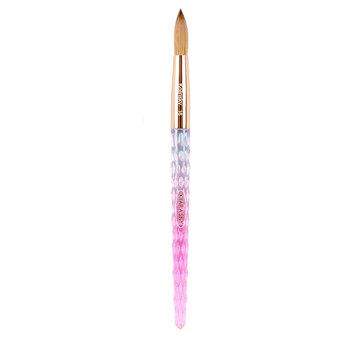 Kiara Sky Kolinsky Acrylic Nail Brush #16 – Pure Kolinsky Sable Hair, Pink Crystal Handle, Acetone Resistant, for Acrylic Application, Extensions & 3D Nail Art