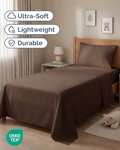 Twin Size 3 Piece Sheet Set - Comfy Breathable & Cooling Sheets - Brown
