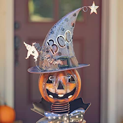 Metal Pumpkin Man Soldier Holding a Candy Bowl for Halloween 4.6Ft. Tall