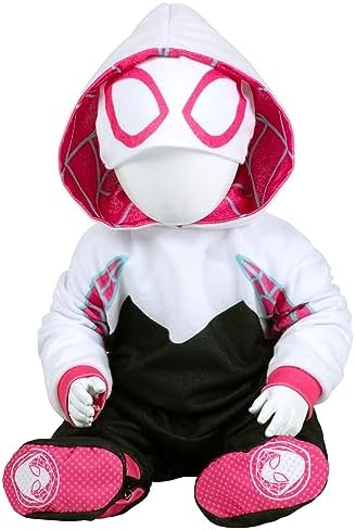 Marvel Spider-Gwen Official Infant Deluxe Halloween Costume - Premium Minky Fabric and Non-Slip Grip Booties