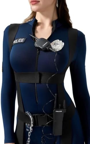 Police Costume Women Cop Officer Romper Bodysuit Halloween Party Outfit Set