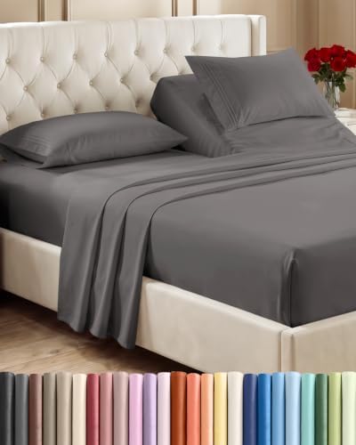 Flex Top Split Head King 4 Piece Sheet Set - Soft & Breathable - Dark Grey