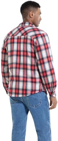 Men's Sherpa Cotton Flannel Shirt Jacket Plaid Button Coat Pocket
