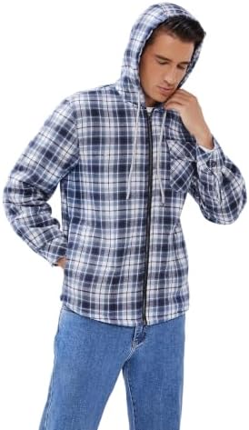 Elesuit Men's Full Zip Fleece Flannel Jacket Shirt Plaid Cotton Hoodie Coat
