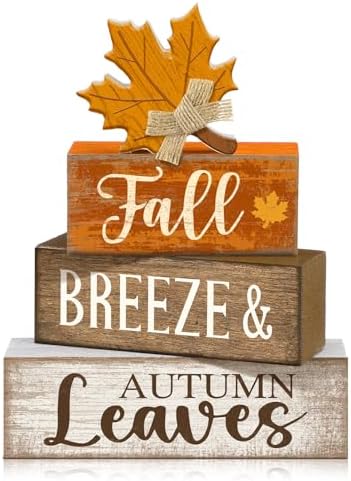 Lineshading 4 Pcs Wooden Fall Block Signs Farmhouse Tabletop Decor