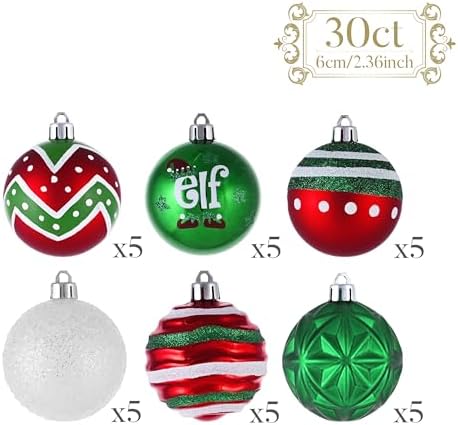 Valery Madelyn 30ct Christmas Ball Ornaments Tree Decorations Set 2.36 Inch