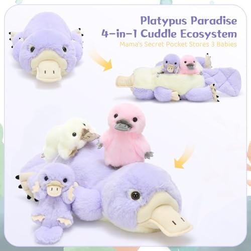 MorisMos Platypus Stuffed Animal, 24" Mommy Platypus Plush with 3 Baby