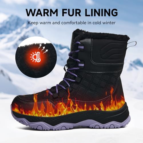 Snow Boots for Women Waterproof Mid-Calf Booties Winter Hiking Boot Durable Warm Winter Outdoor Footwear Fur Lined Boot Non-Slip Climbing Shoes
