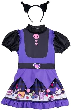 Hello Kitty and Friends Kuromi Official Youth Halloween Dress - Premium Quality Printed Dress with Headband