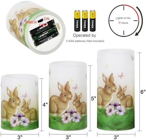 Easter Bunny Flameless Candles Battery Operated with 6 Hour Timer