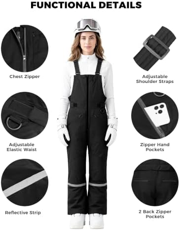 wantdo Womens Snow Bibs Warm Winter Ski Pants Outdoor Snowboarding Overalls