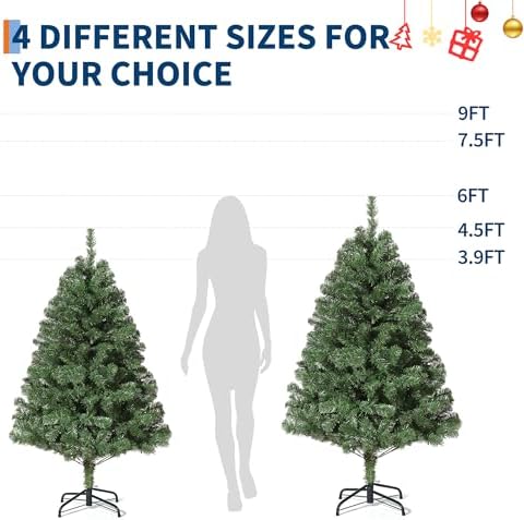 4.5FT Artificial Christmas Tree with 350 Branch Tips, Hinged Spruce Design & Metal Foldable Base, Easy Assembly Holiday Decoration for Home, Green
