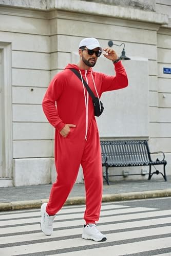 COOFANDY Mens Jumpsuit Onesie Hooded Full Zip One Piece Jogging Tracksuit