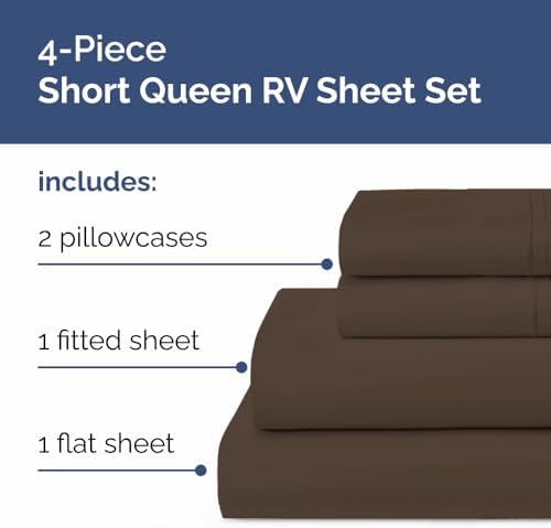 Short Queen Size 4 Piece Bed Sheet Set - RV Short Queen Sheets - Brown