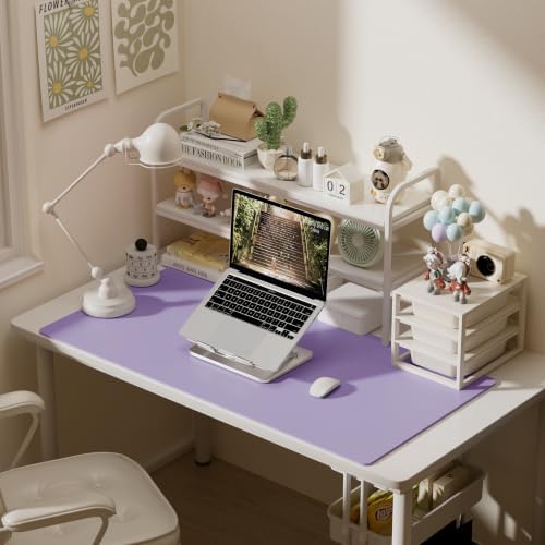Aothia Faux Leather Desk Mat Mouse Pad, 47.2" x 23.6", Light Purple