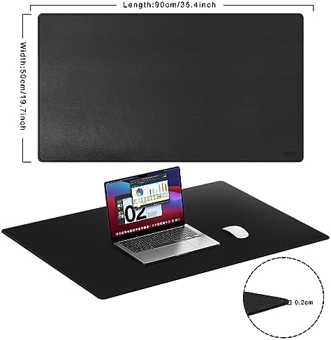 Cacoy 36"x20" XXL Leather Desk Mat Black, Waterproof Desk Blotter Protector