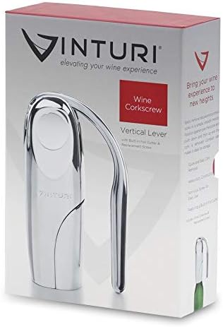 Vinturi Wine Opener Heavy-duty Vertical Lever Corkscrew with Built-in Foil Cutter Heavy Duty Die-Cast Construction in Compact Size Works on Natural and Synthetic Corks, Silver