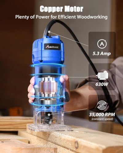 AVID POWER Compact Wood Router Tool for Woodworking 630W 5.3 Amp, Trim Bits
