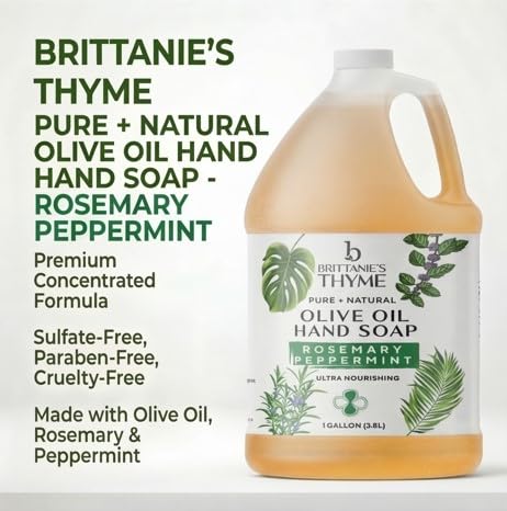 Brittanie's Pure Organic Castile Liquid Olive Oil Soap Refill, Rosemary Peppermint, 1 Gallon | Face, Body Wash, Dishes, Pets & Laundry | Vegan & Gluten Free Non-GMO