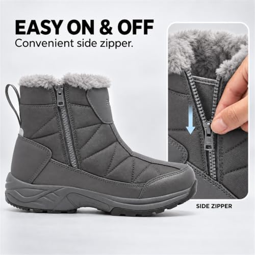 SILENTCARE Men's Waterproof Winter Snow Boots: Warm Fur Lined, Side Zipper