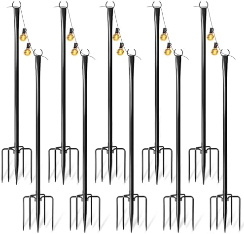 10 Pack String Light Poles for Outside, Adjustable Metal Patio Light Poles