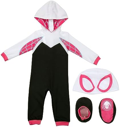 Marvel Spider-Gwen Official Infant Deluxe Halloween Costume - Premium Minky Fabric and Non-Slip Grip Booties