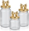 Mimorou 3 Set Gold Bow Candy Glass Jars with Ceramic Lids 44oz 33oz 22oz Summer Bow Cookie Jars Airtight Glass Food Storage Containers for Spring Summer Party Tea Cookie Snacks Sugar
