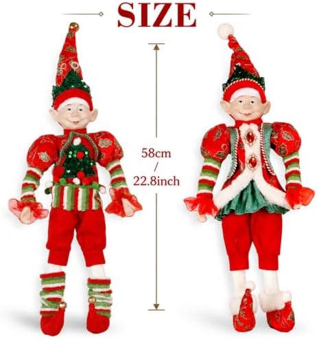 HMASYO Large 22" Set of 2 Christmas Plush Elf for Tree Hanging Decorations