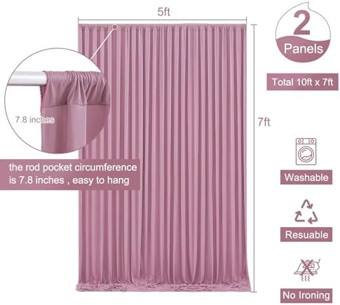 Dusty Pink Backdrop Curtain for Parties Wedding Wrinkle Free Pink Photo Curtains Backdrop Drapes Fabric Decoration for Birthday Party Baby Shower 5ft x 7ft,2 Panels