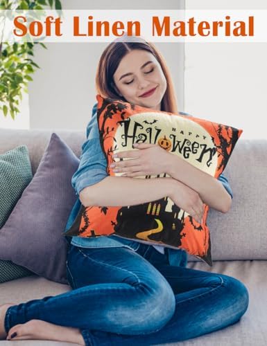 multiwins Halloween Pillow Covers 16x16 4Pcs Double-Sided with 8 Patterns