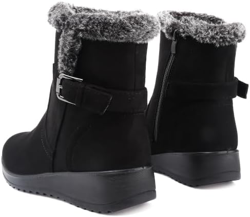 Womens Snow Boots Leather Winter Warm Boots Platform Ankle Booties