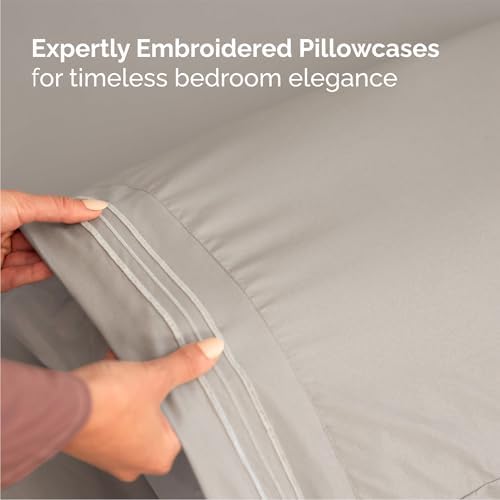 Queen Size 4 Piece Sheet Set - Breathable & Cooling Sheets - Light Grey