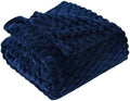 Blue Throw Blanket 50"×60" Gifts for Mom Fuzzy 3D Jacquard Decorative