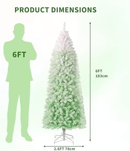 GarveeHome 6 ft Prelit Artificial Christmas Tree with RGB & Warm White Lights, Pre-Lit Snow Flocked Pencil Christmas Tree, Foldable Base,Holiday Decoration for Home, Office, Party,Green Gradient