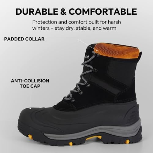 Men's Snow Boots, Waterproof Leather Winter Boots for Men