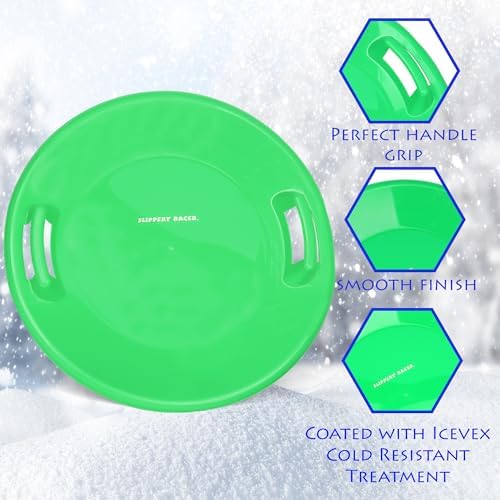 Slippery Racer Heavy-Duty Cold Weather Downhill Pro Adults and Kids Plastic Outdoor Winter Saucer Disc Snow Sleds with Handles.