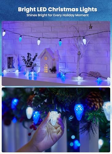 C9 Christmas Lights Outdoor, 114FT 150LED C9 String Lights, Blue|Pure White