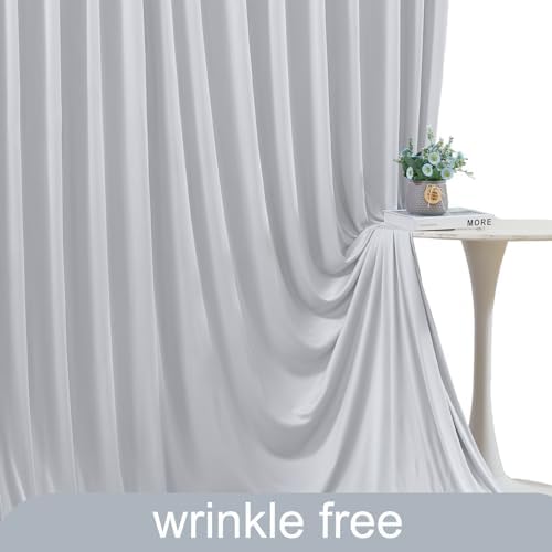 4 Panels Silver Grey Backdrop Curtain for Parties Wedding Wrinkle Free Silver Grey Photo Curtains Backdrop Drapes Fabric Decoration for Birthday Party Baby Shower 20ft(W) x 10ft(H)